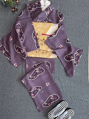 二部式リサイクル着物　くすみ紫の綺麗な小紋