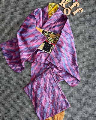 紫グラデの湖布セパウール 二部式着物